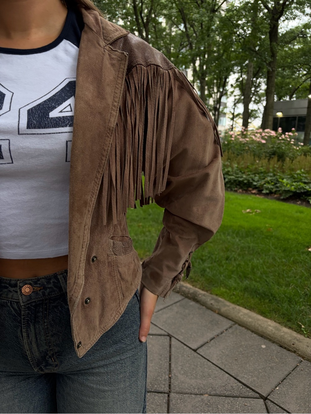 Vintage Fringe Suede Crop Jacket in Brown